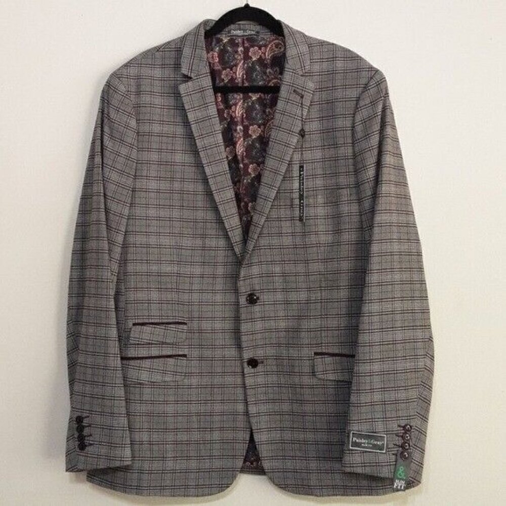 New Paisley & Gray men's blazer suit plaid 2 buttons closure